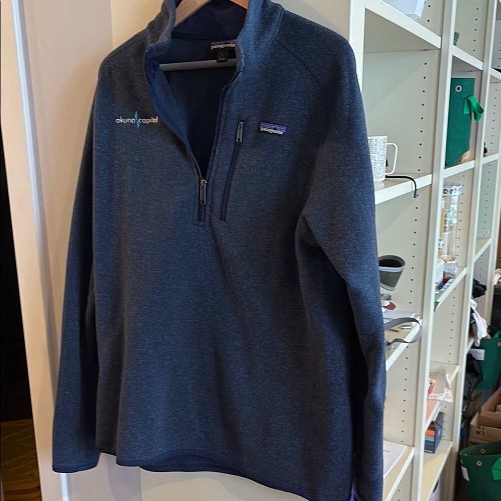 Patagonia Blue Zip Up Sweater with Smooth Texture